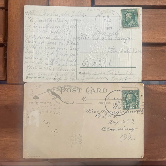 Vintage 1909 and 1924 Postcards with Stamps - Picture 1 of 5
